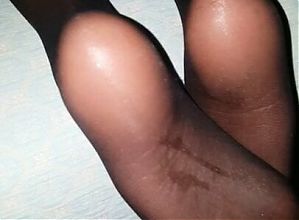 Cumming on Black Sheer nylon feet - part 2